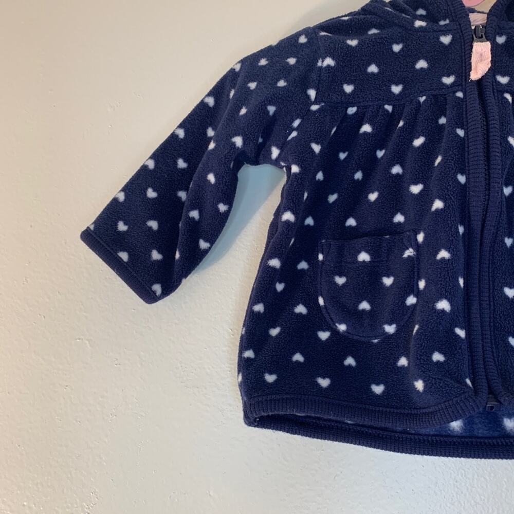 CARTER’S Girl’s Navy with White Hearts Fleece Hooded Zip Up Jacket / Size: 3 Mos - Picture 8 of 10